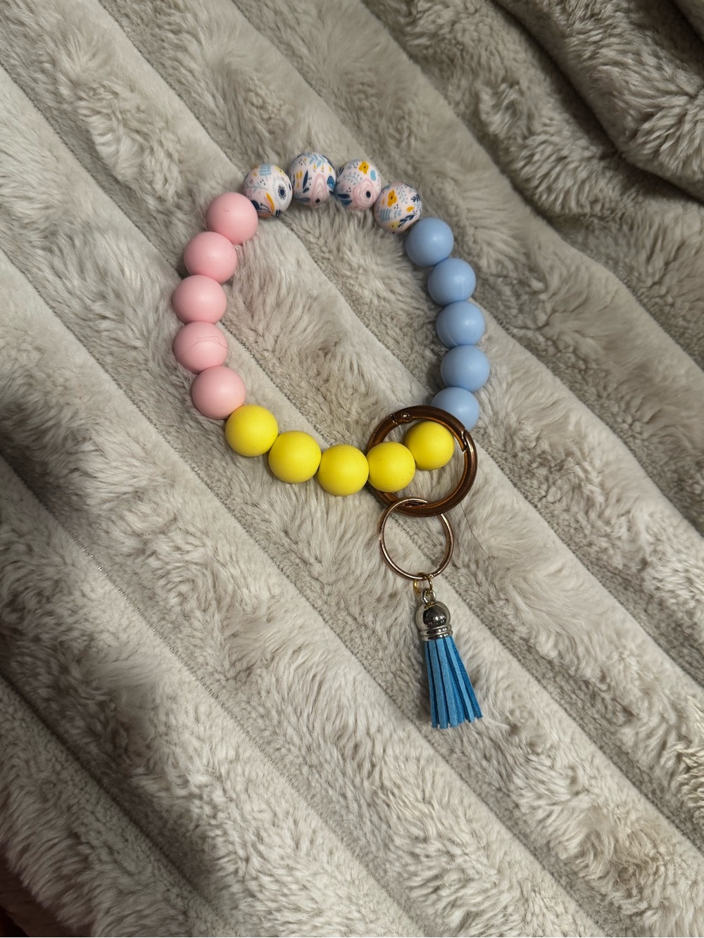 Pastel Beaded Wristlet Keychain with Tassel - Pink, Blue & Yellow